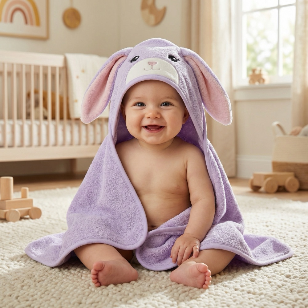 The Bunny hooded towel on a baby